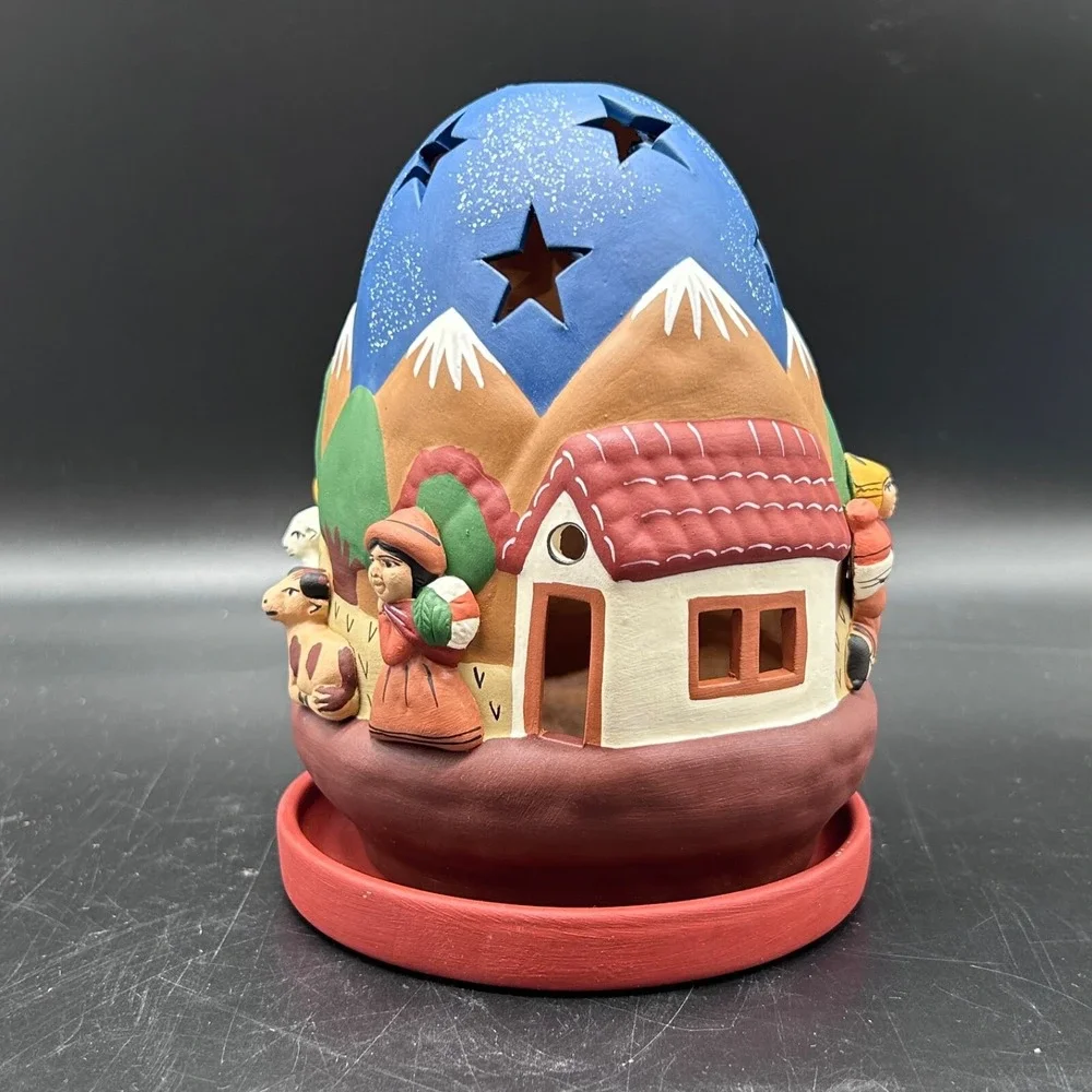 Peru Nativity Tealight Christmas Candle Holder Terracotta Style‎ Ceramic Stars
